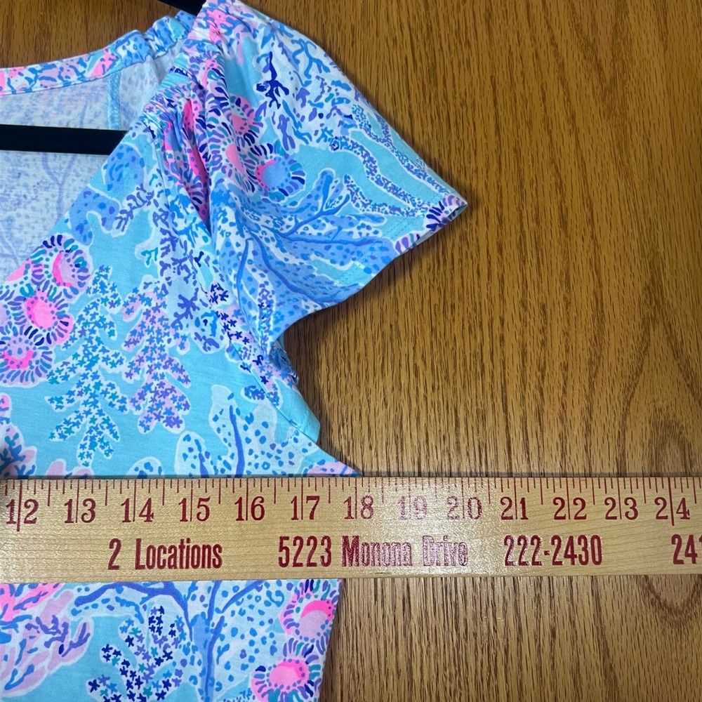 Lilly Pulitzer Women Blue Pink Tiered Cotton Knit Coral Print Dress 010158 M - Picture 7 of 8